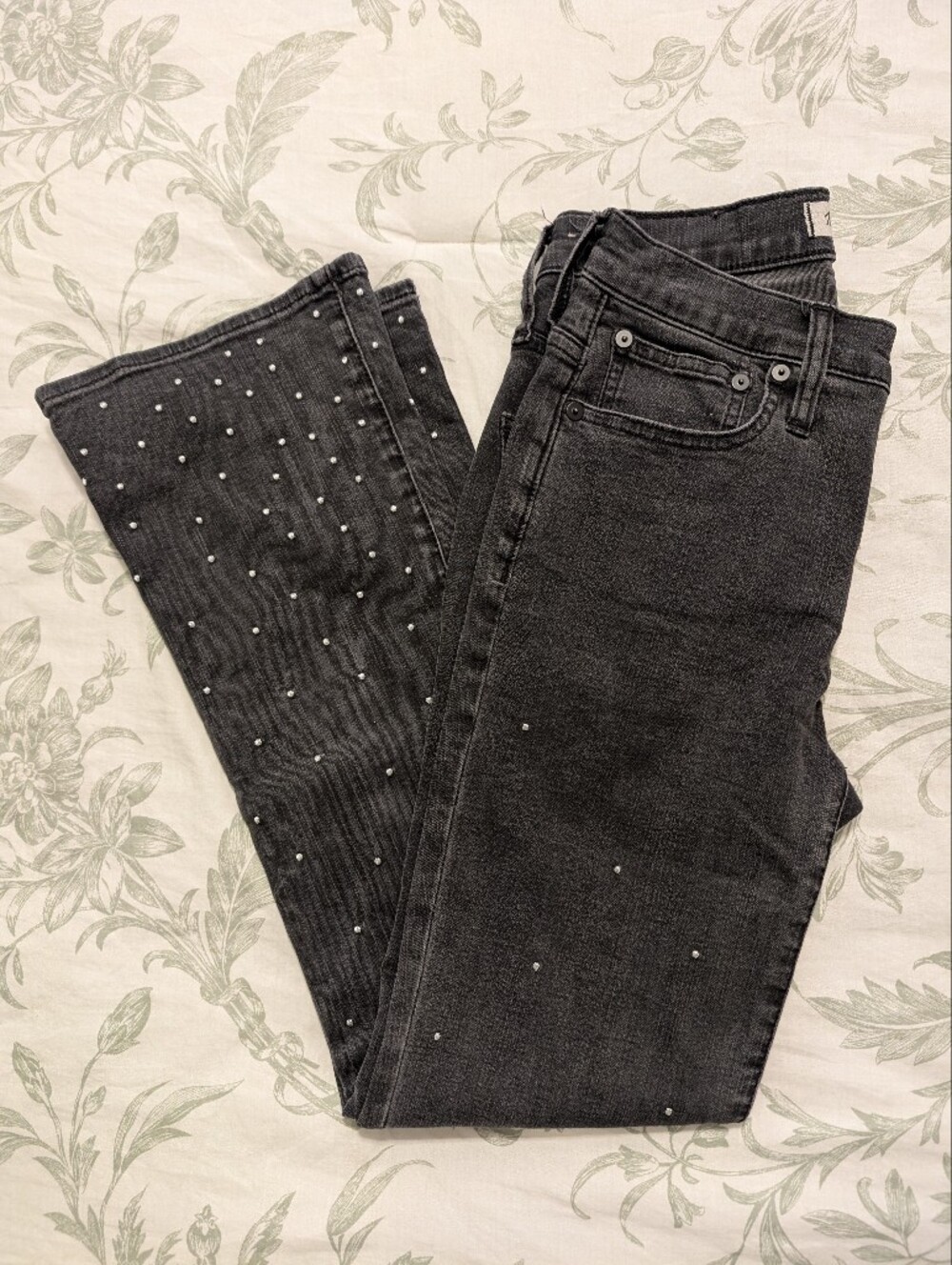 Madewell Black Cali Demi-boot Button Fly Jeans with Silver Stud Embellishments